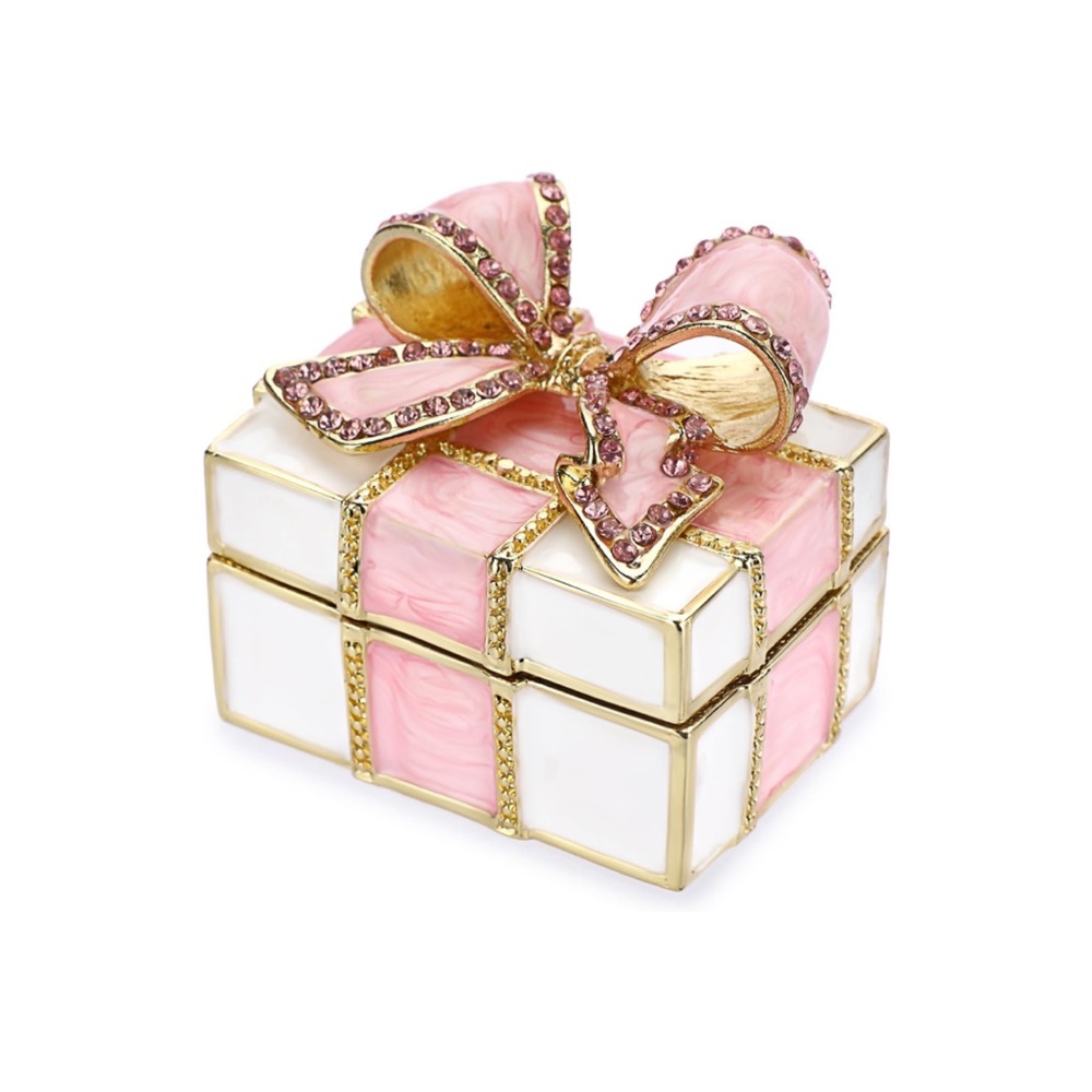 Pink and White Gift Box Trinket with Bow